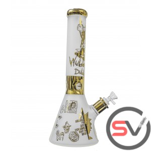 FROSTED GLASS RICK AND MORTY BEAKER 14inch - GOLD